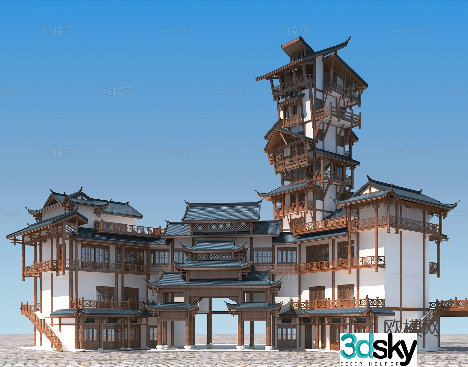 Chinese ancient buildings multi -layer ancient buildings ancient building archway hanging foothouse homestay inn and house 3D model