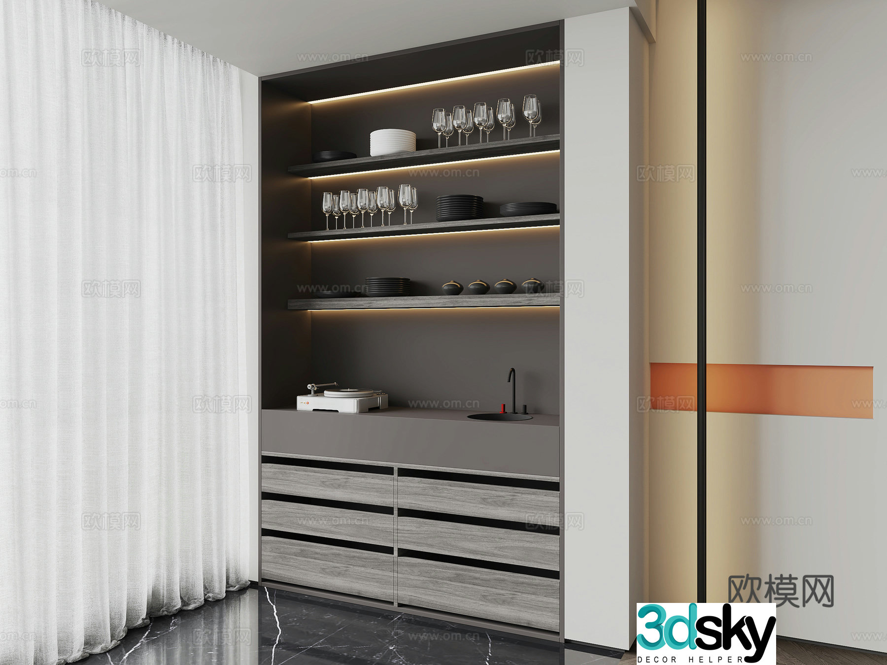 Modern wine cabinet side cabinet 3D model