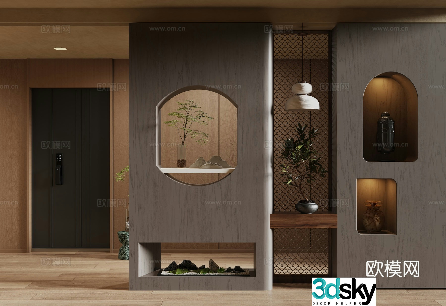 New Chinese style entrance entrance hall decorative entrance hall 3D model