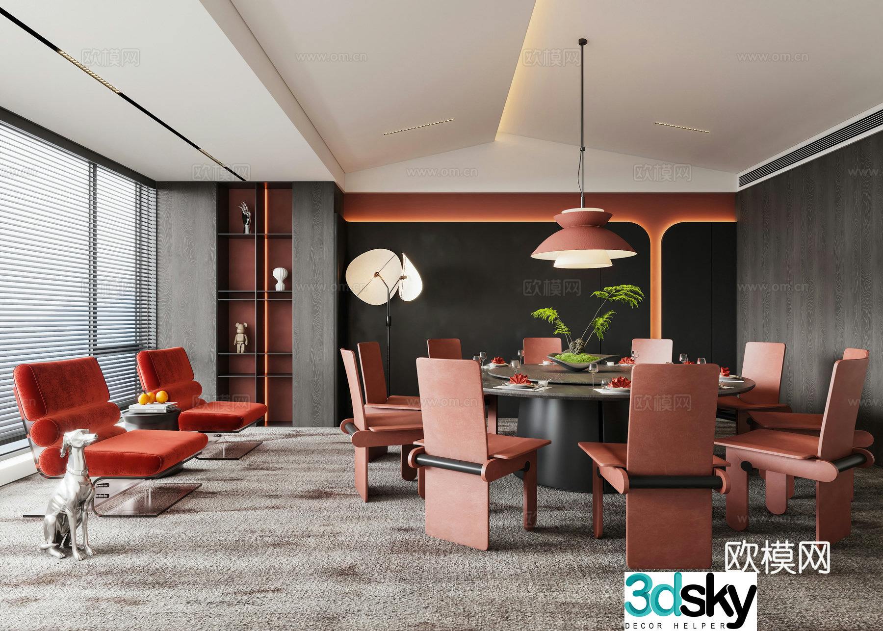 Modern restaurant private room 3D model