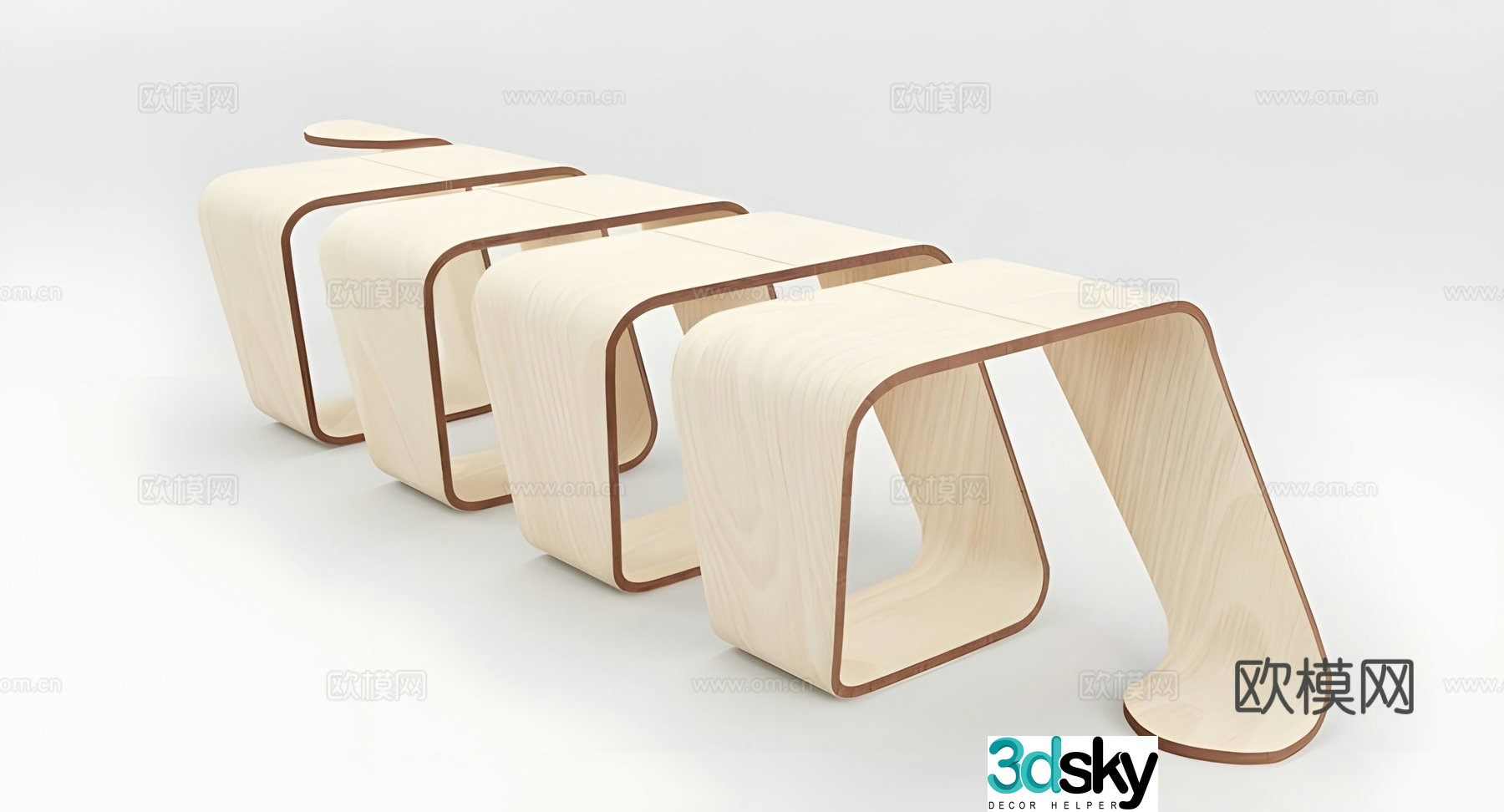 Outdoor chair bench wooden stool 3D model