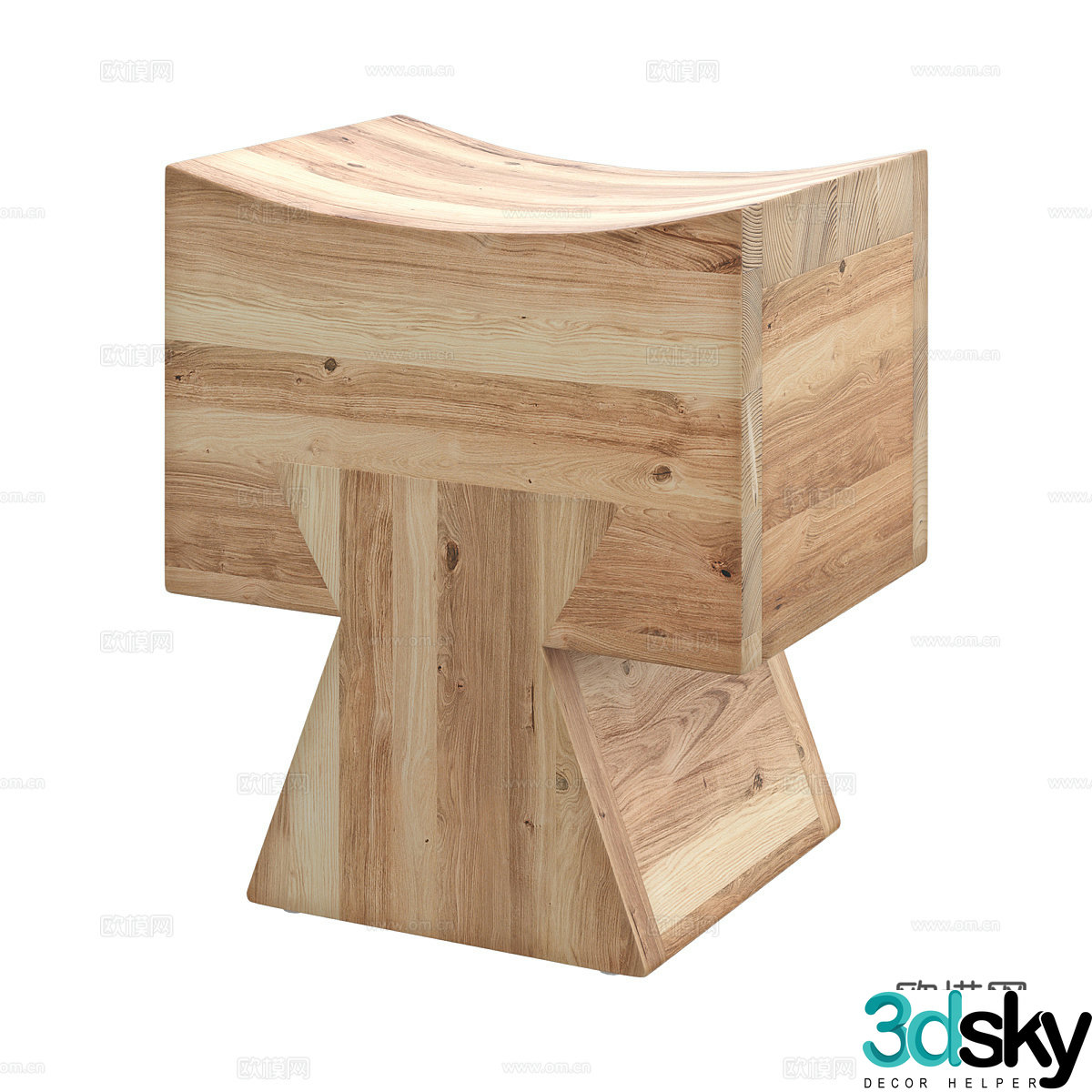 Log wood stool square stool 3D model