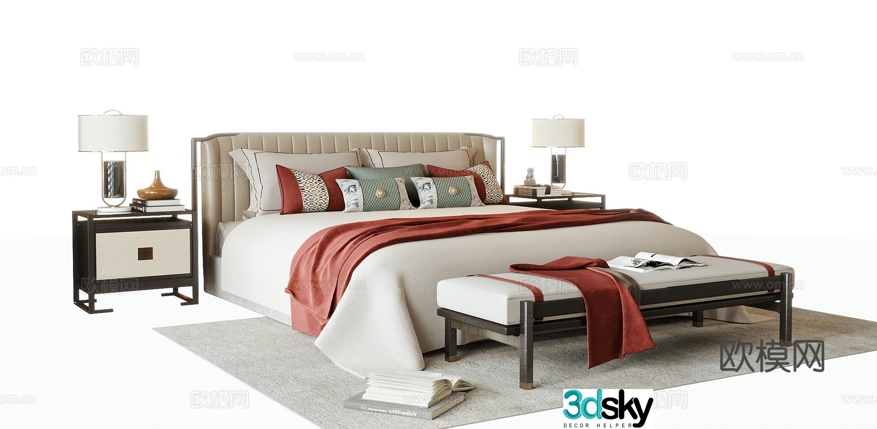 New Chinese style double bed 3d model