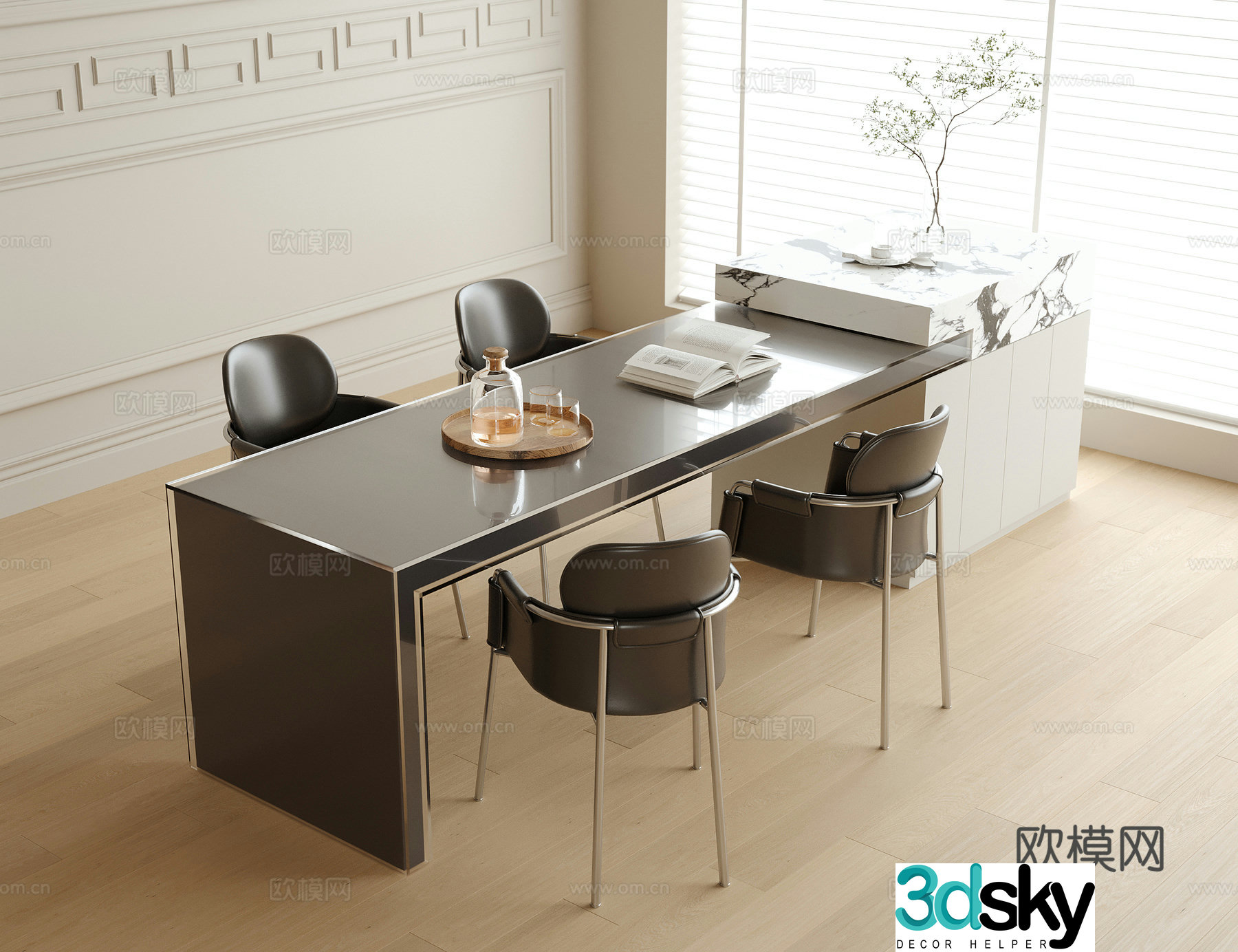 Modern island dining table and chair 3d model