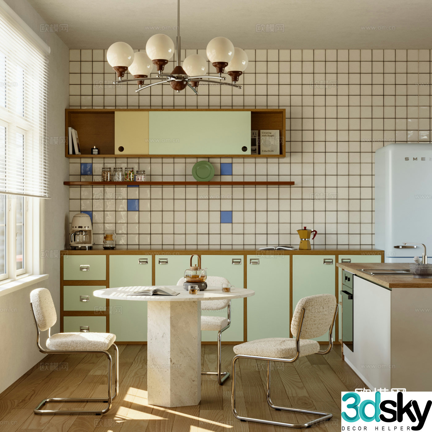 Middle style restaurant kitchen 3d model
