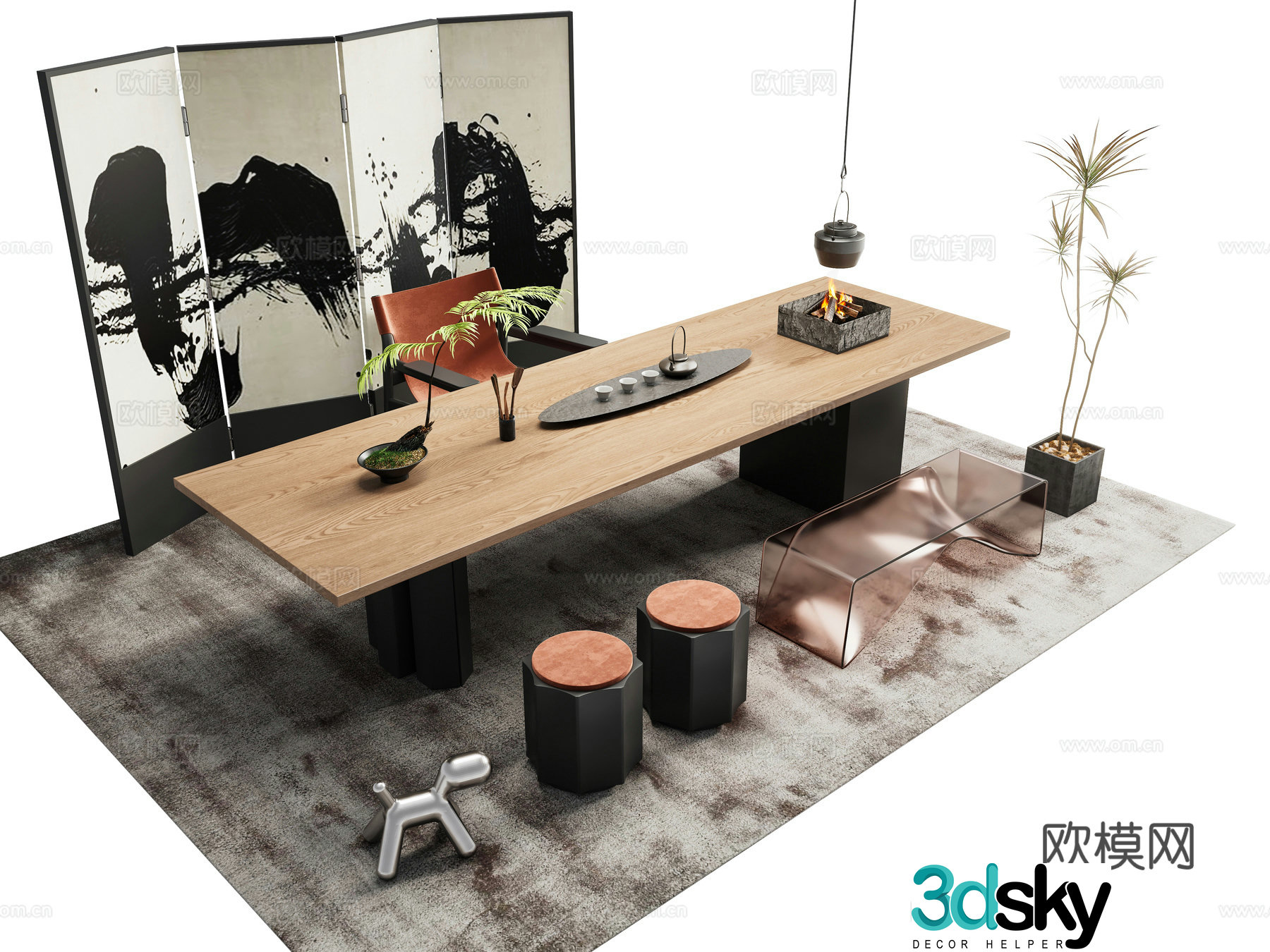 New Chinese tea table and chair 3D model