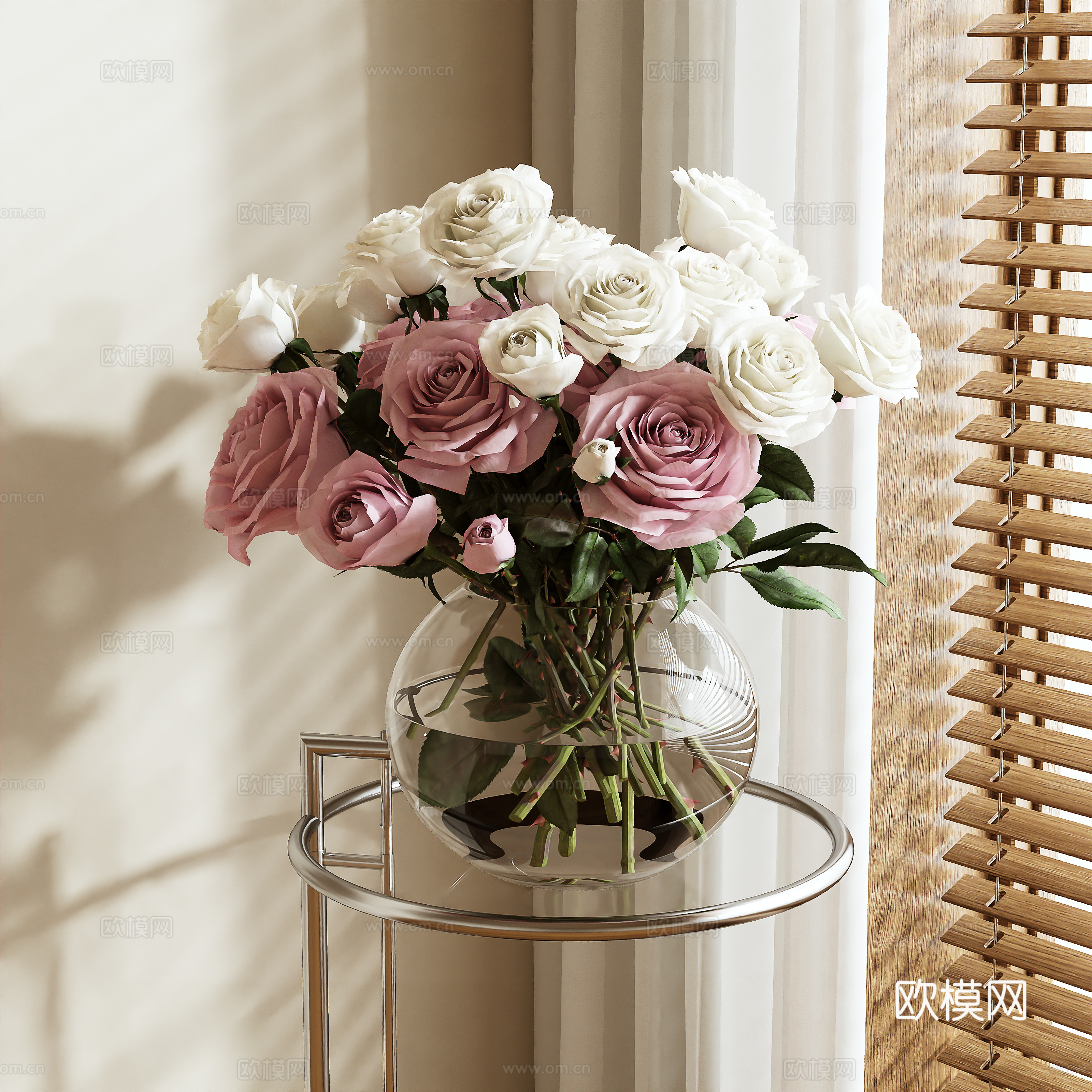 Rose vase flowers flower arrangement 3d model
