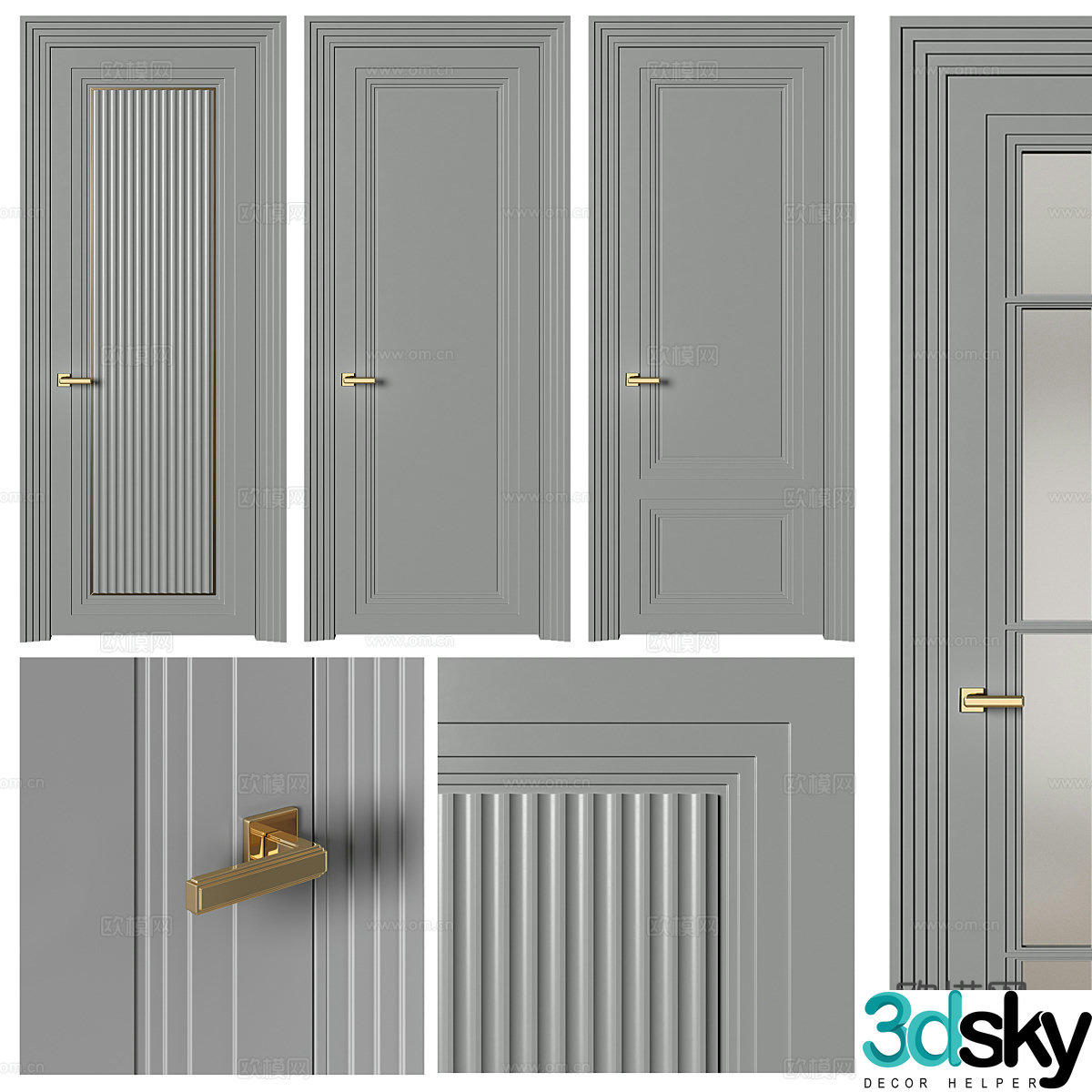 Modern room door bathroom door single door 3D model