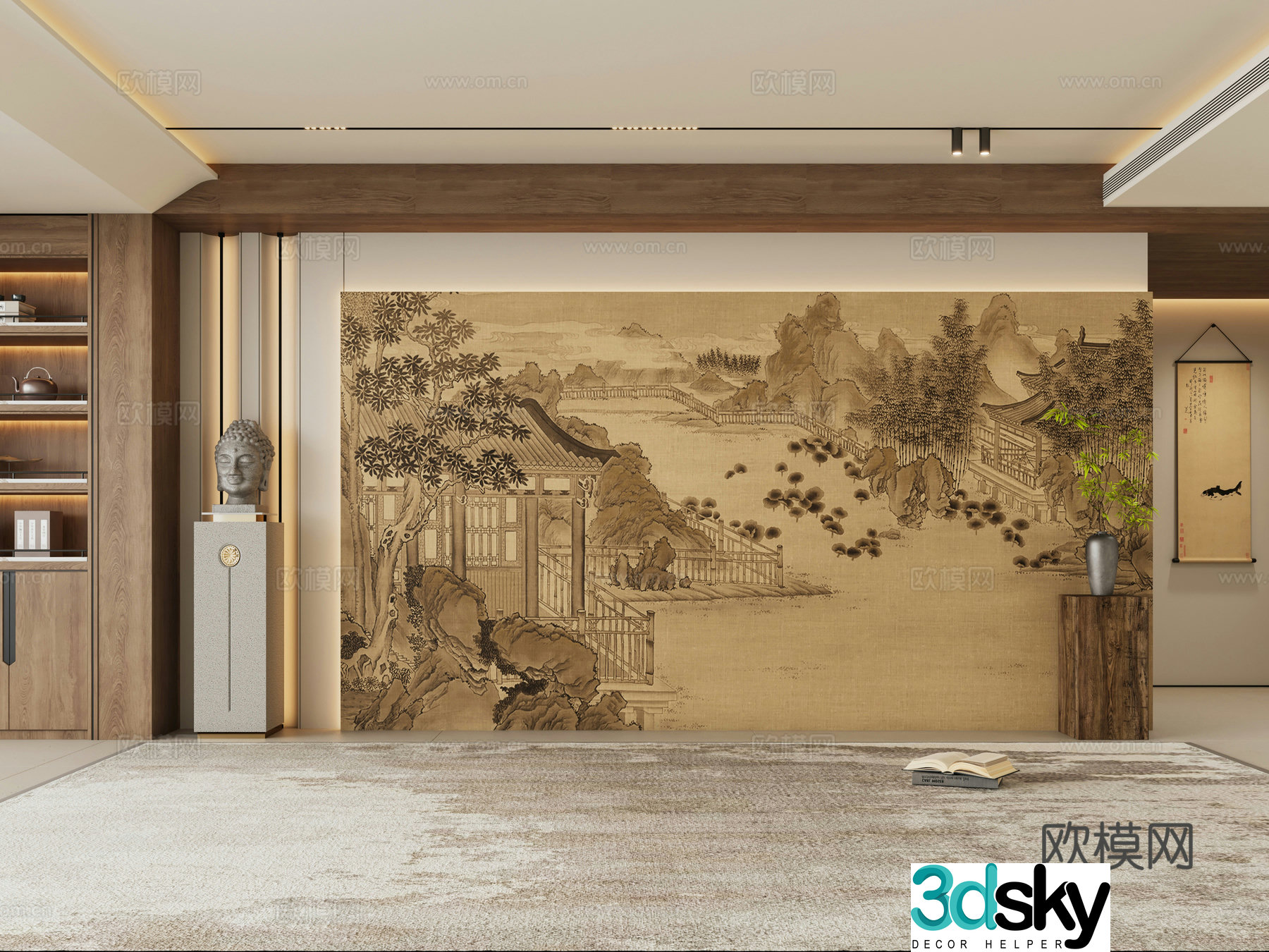 New Chinese sofa background wall 3d model