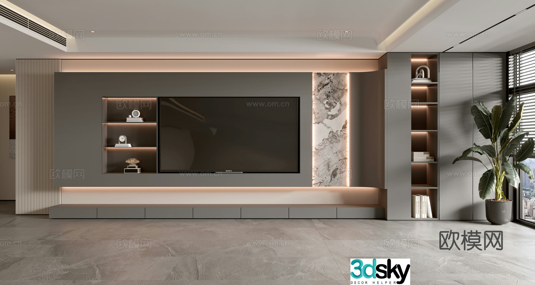 Modern TV background wall 3d model