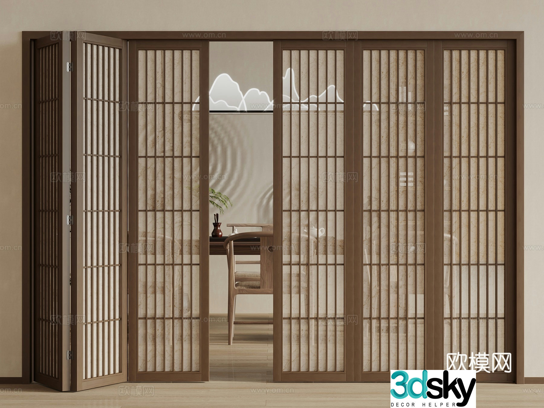 New Chinese style folding door 3d model