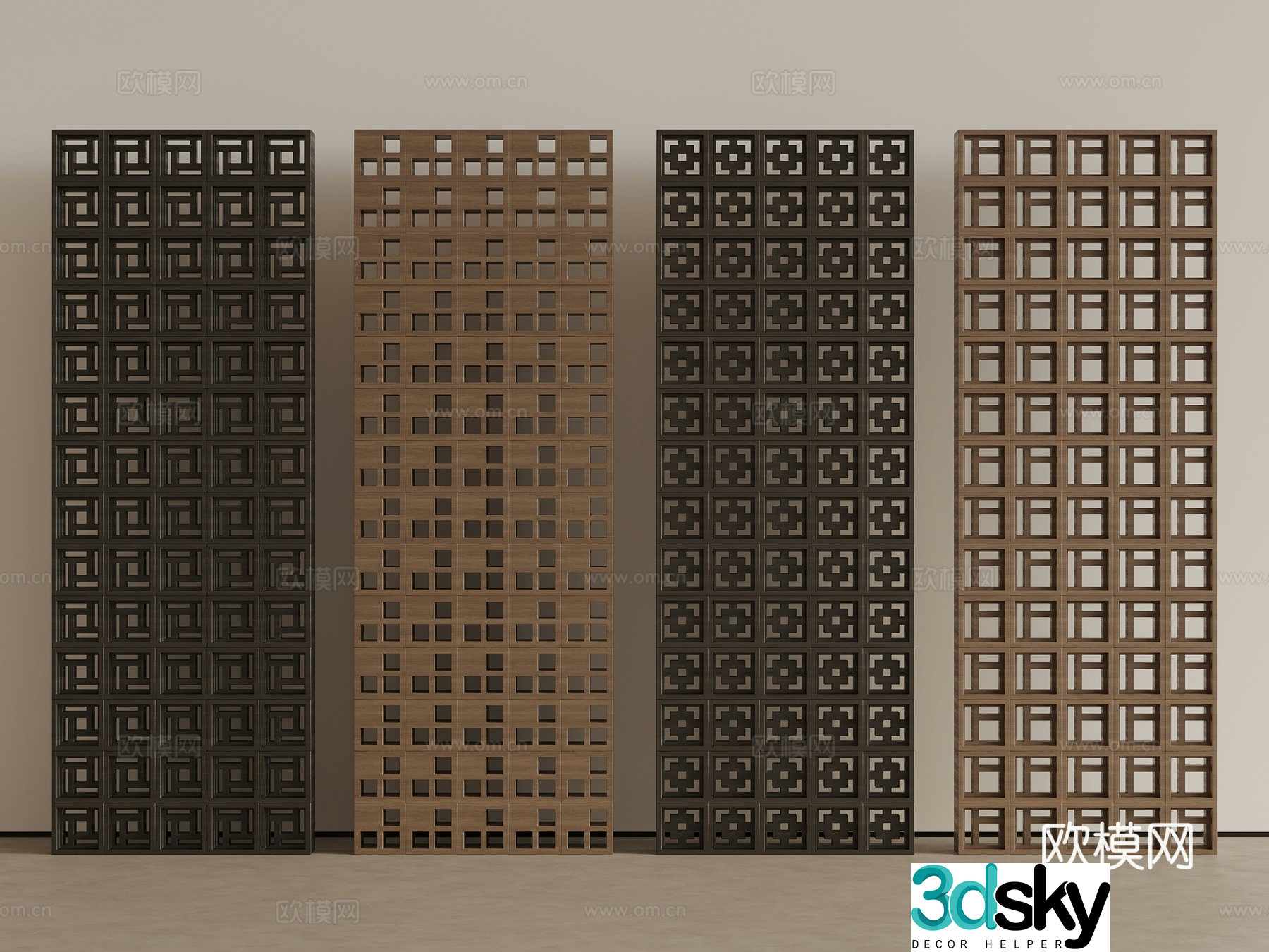 New Chinese style cement brick Cement brick partition Red brick Flower tiles Hollow prefabricated 3D model