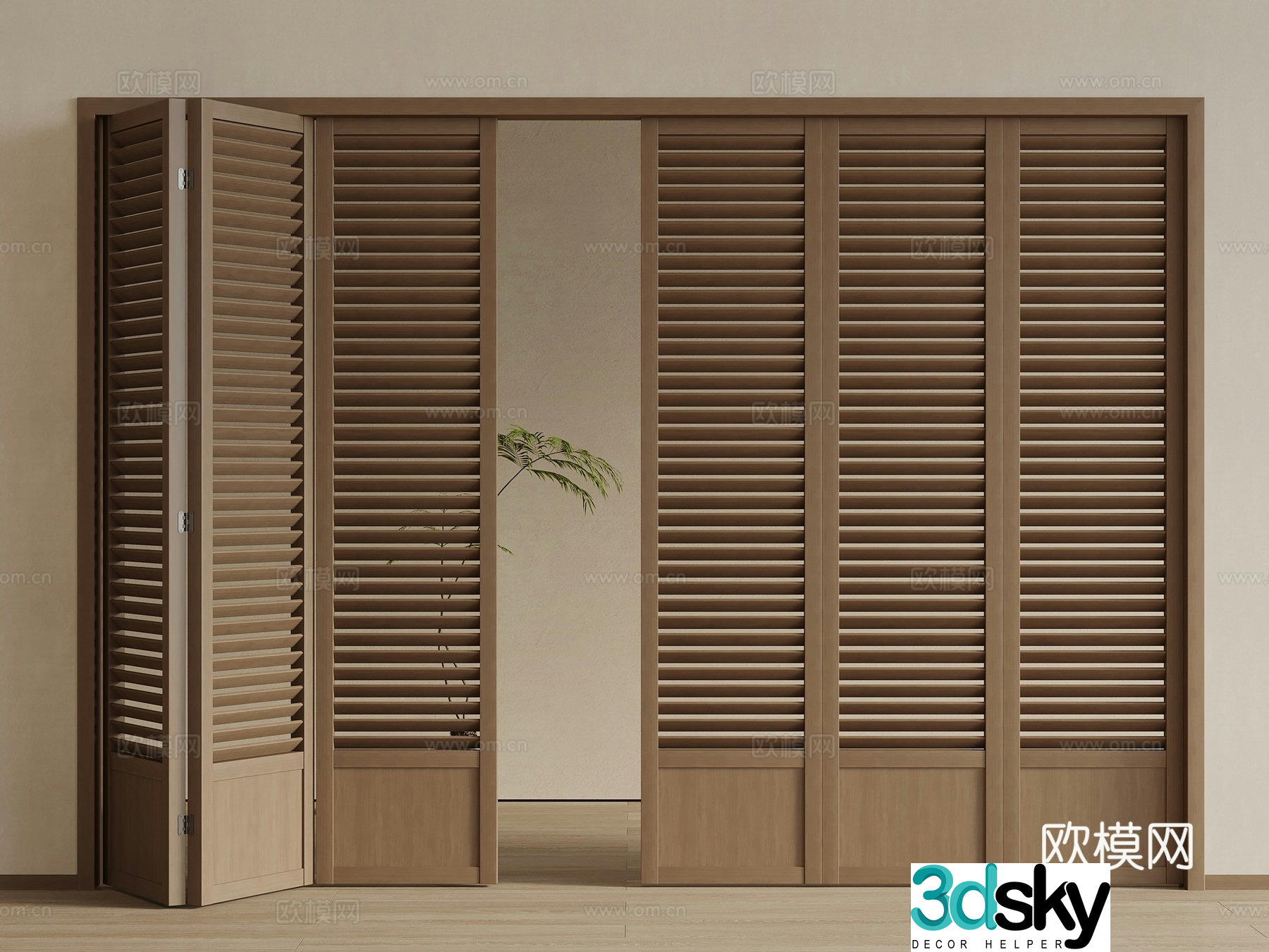 New Chinese style folding door louver door 3D model