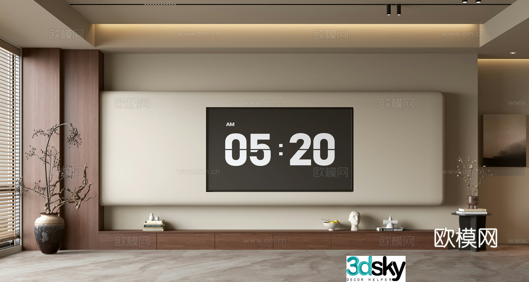 Middle-aged TV background wall 3d model