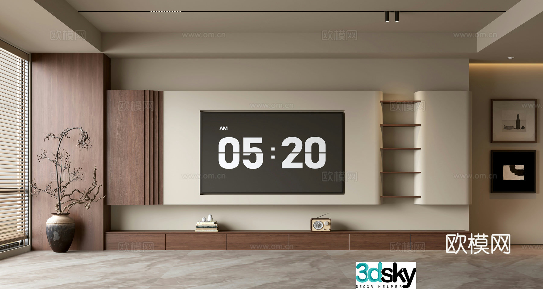 Middle-aged TV background wall 3d model