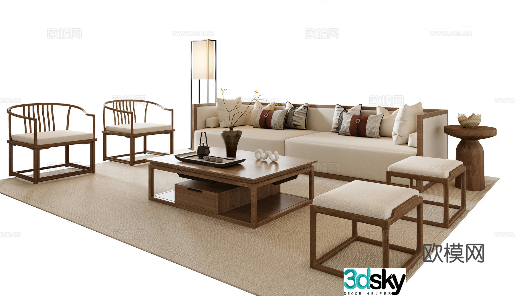 New Chinese style combination sofa 3D model