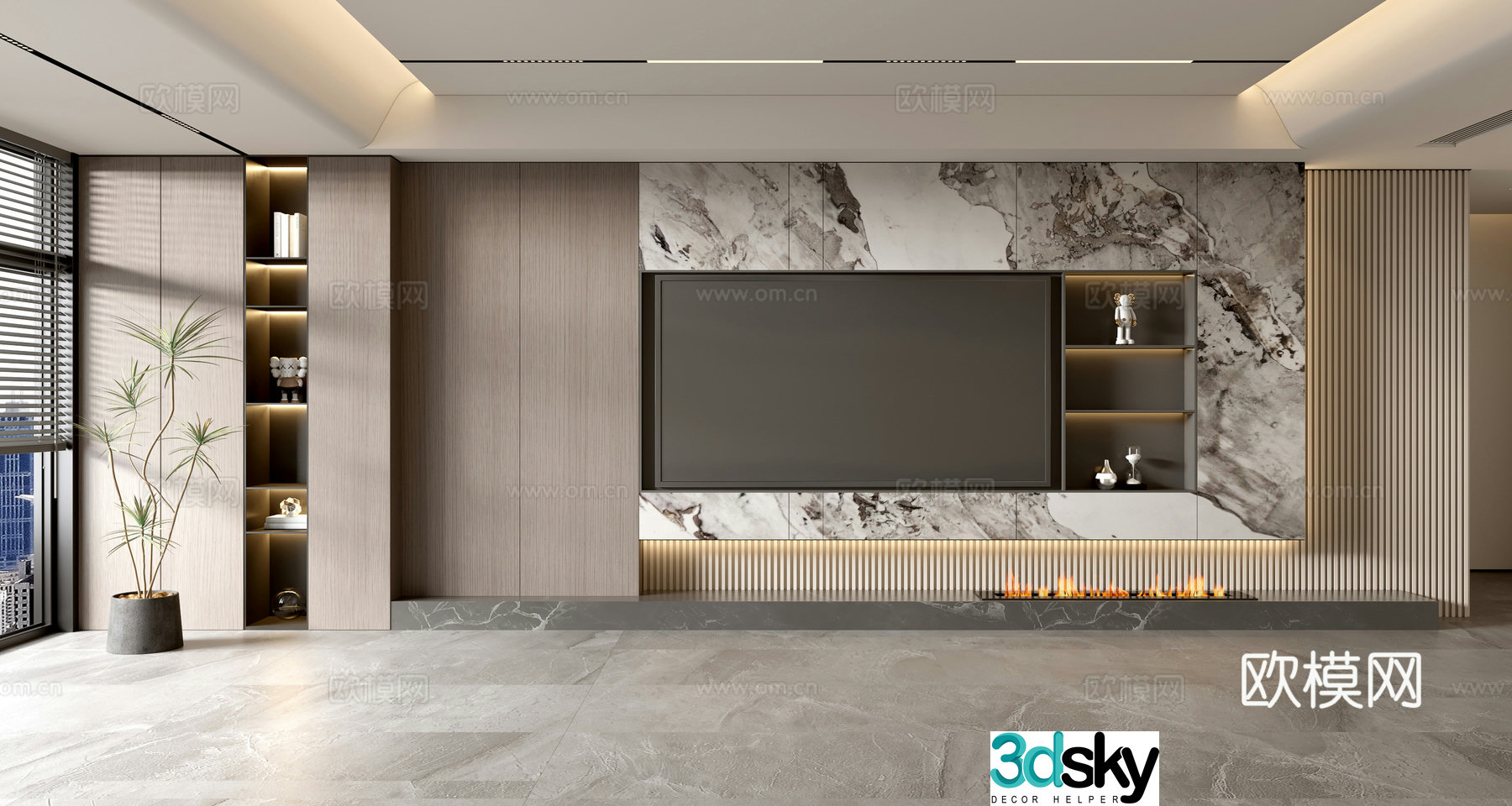 Modern TV background wall 3d model