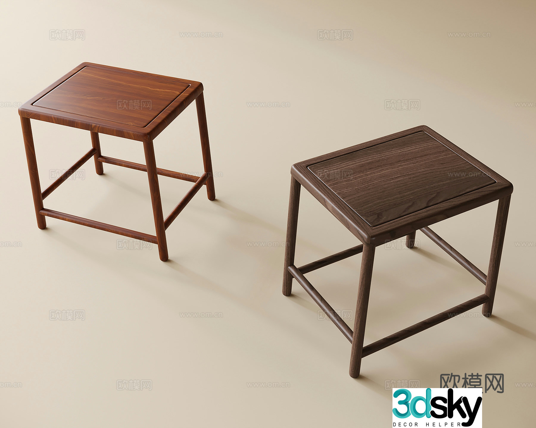 Chinese stool wooden stool dressing stool changing shoe stool 3D model