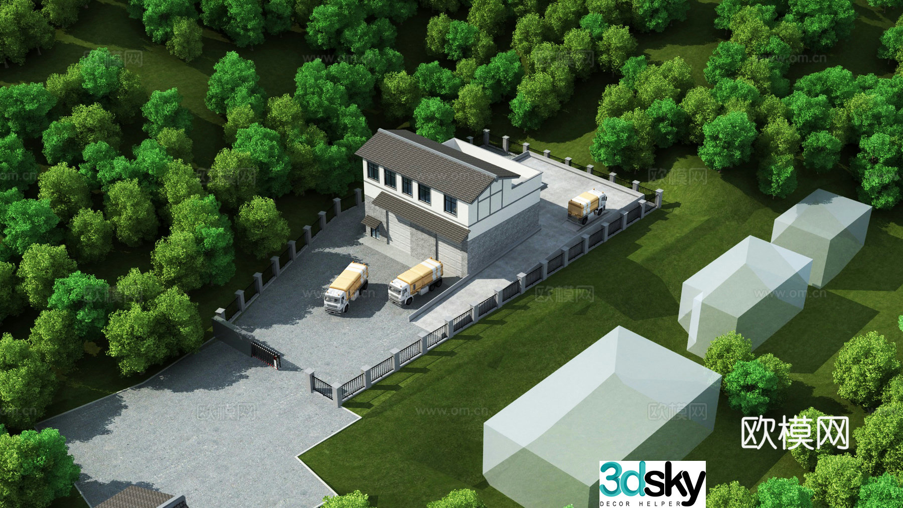 New Chinese road administration bird’s eye view of garbage station Hui school 3D model