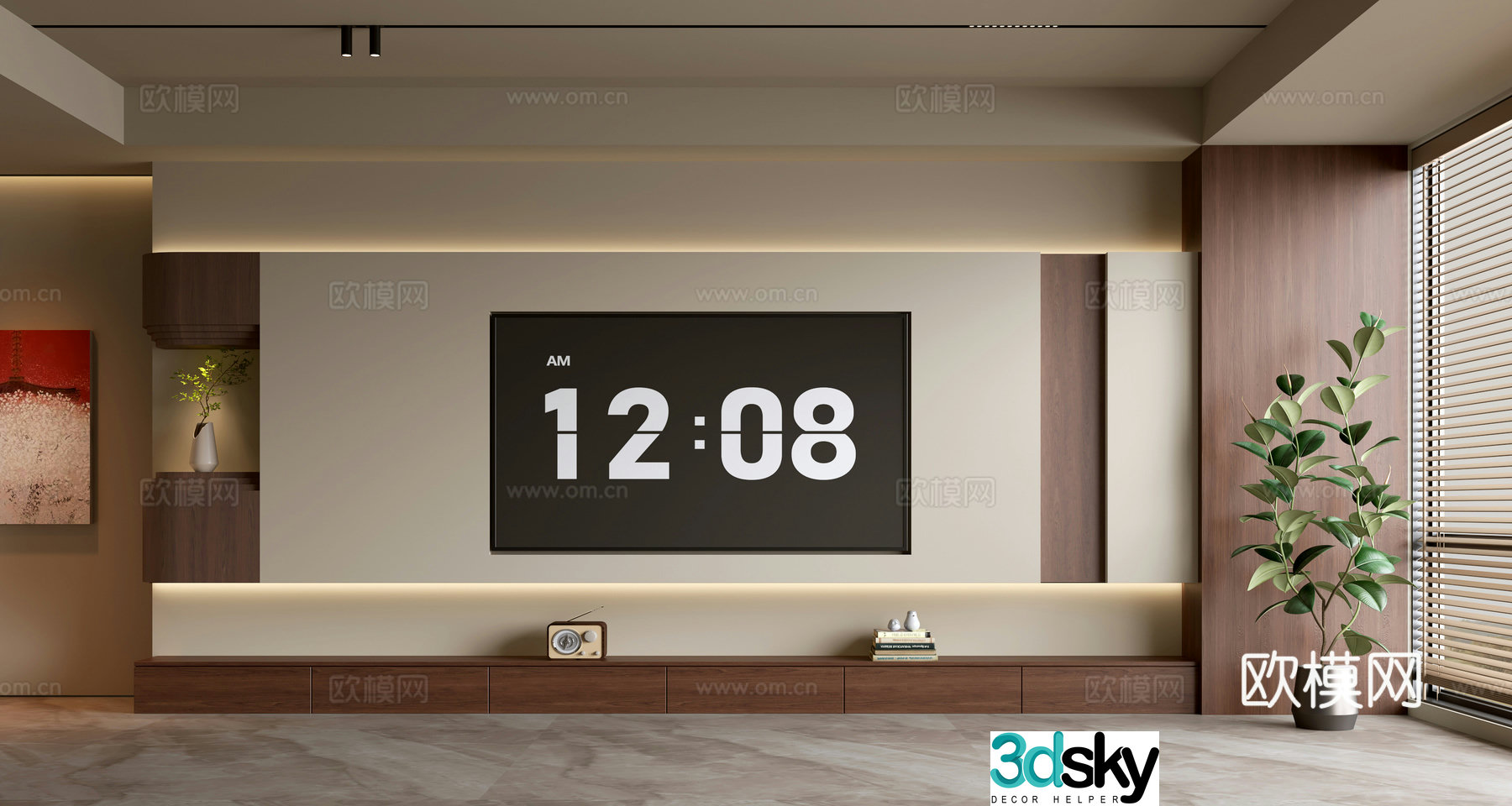 Middle -aged TV Background Wall 3D model