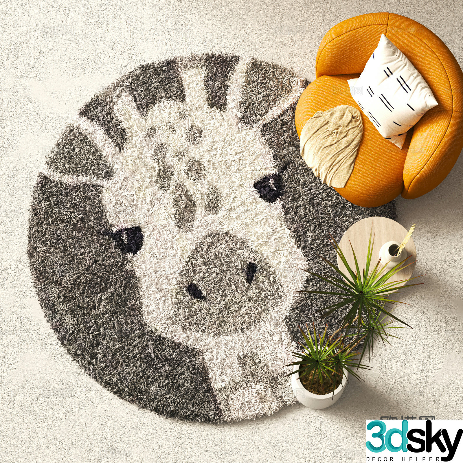 Modern round carpet Plush carpet 3d model