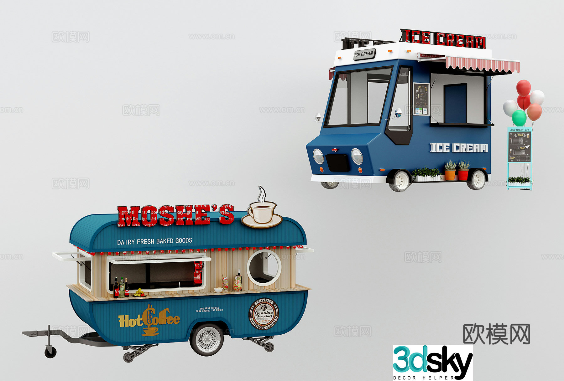 Modern fast food truck car food truck vending van 3d model
