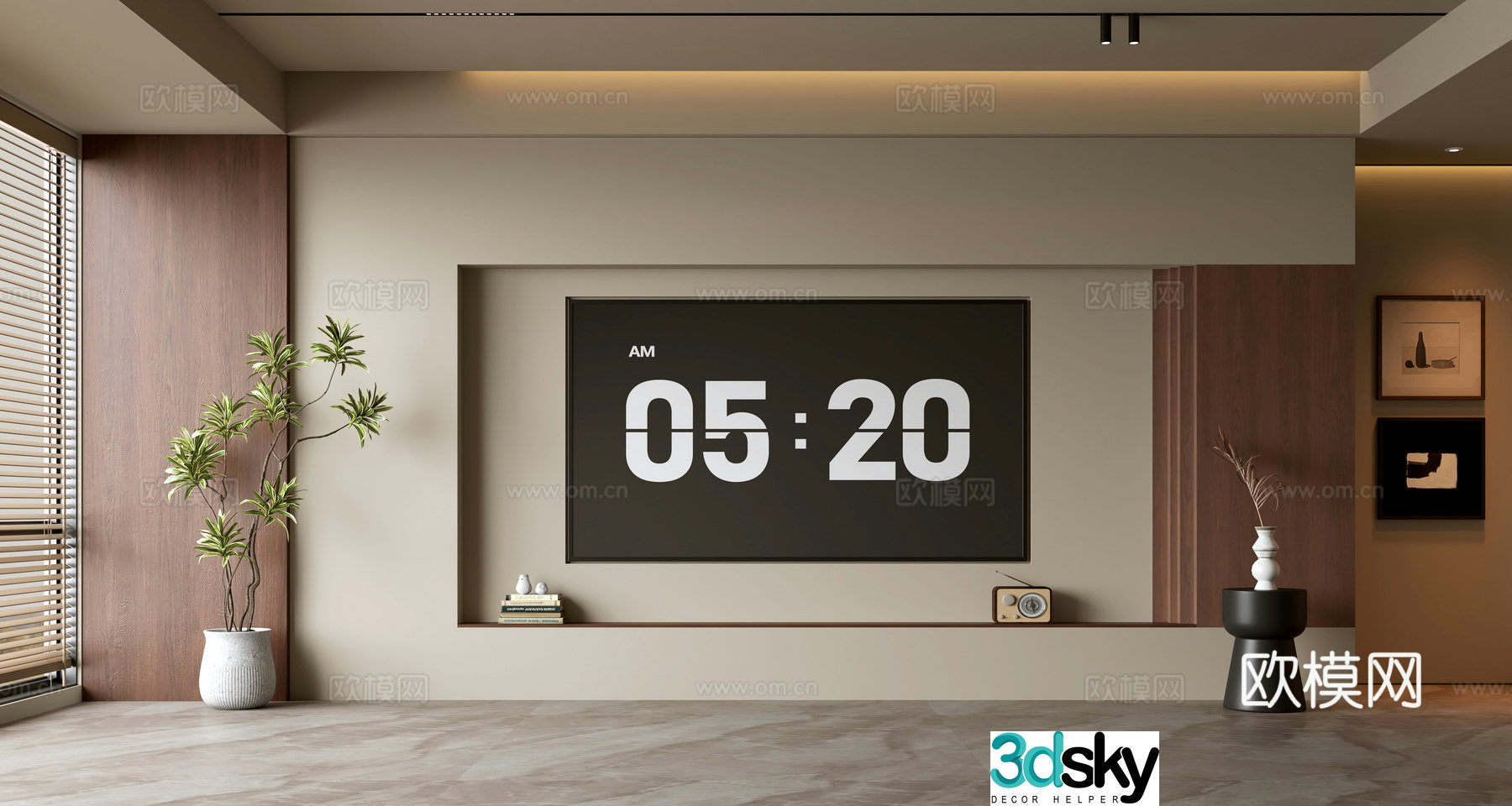 Middle-aged TV background wall 3d model