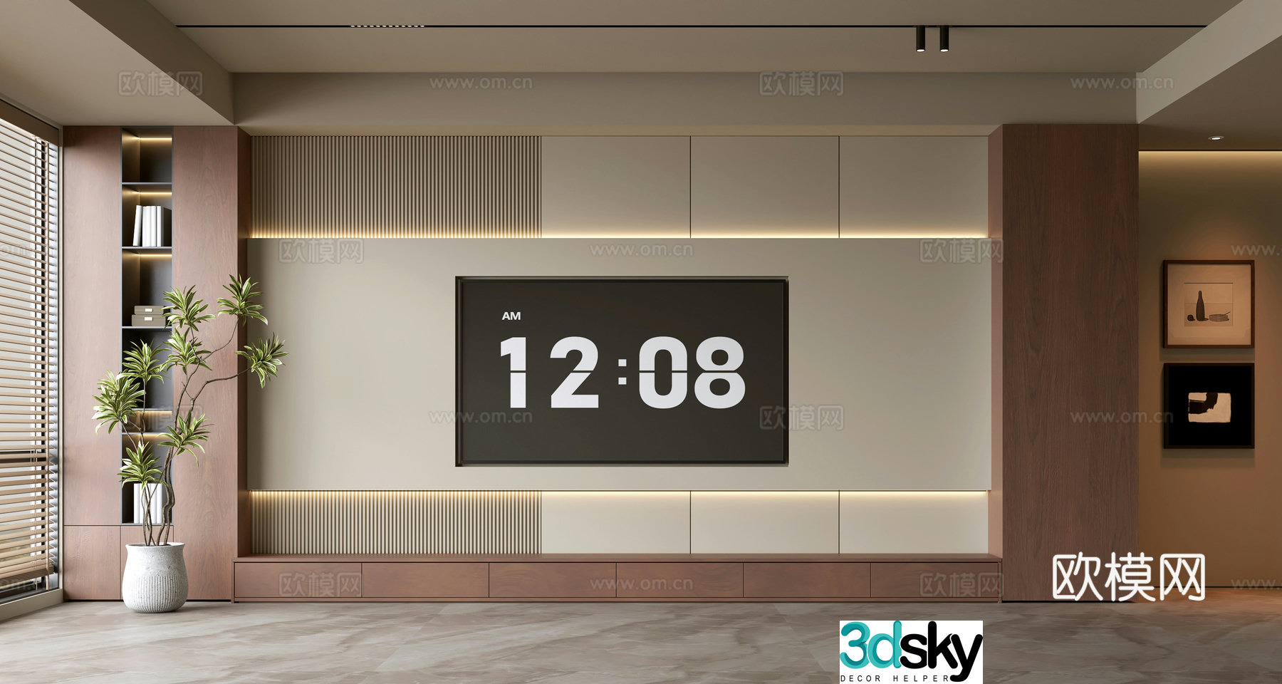 Middle-aged TV background wall 3d model