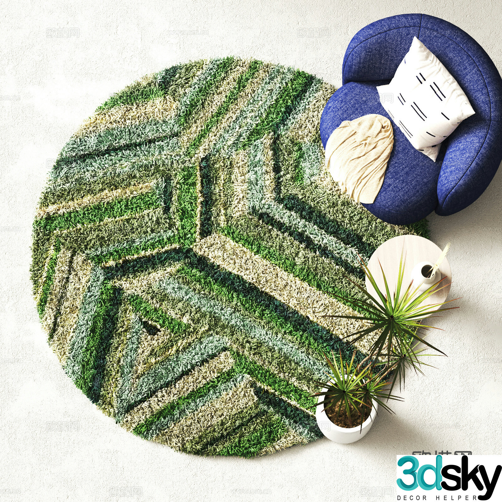 Modern round carpet Plush carpet 3d model
