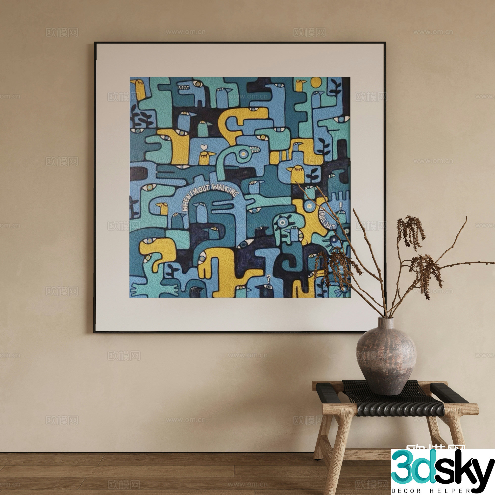 Modern abstract painting Decorative painting 3d model