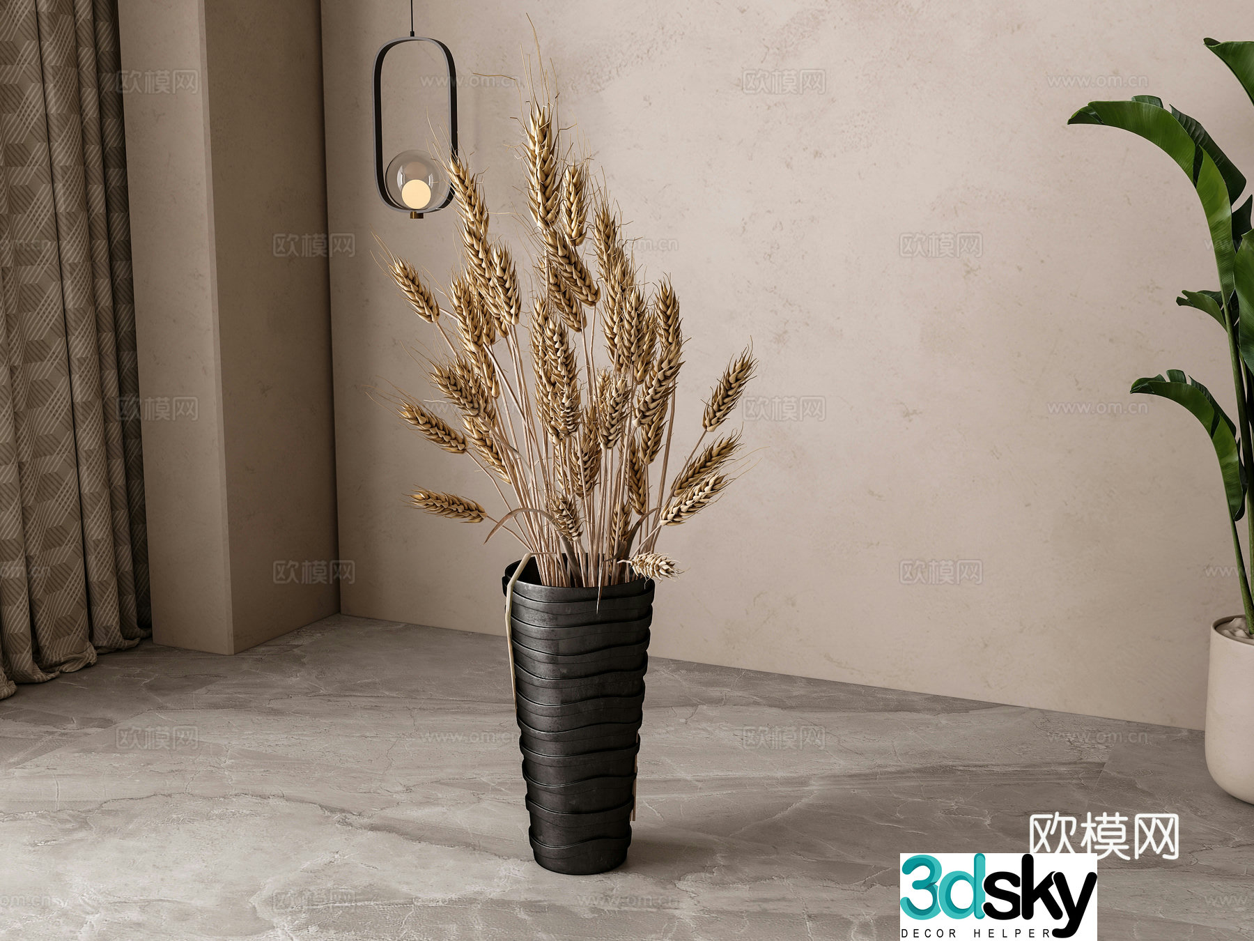 Modern vase ornament wheat ears flower arrangement 3d model