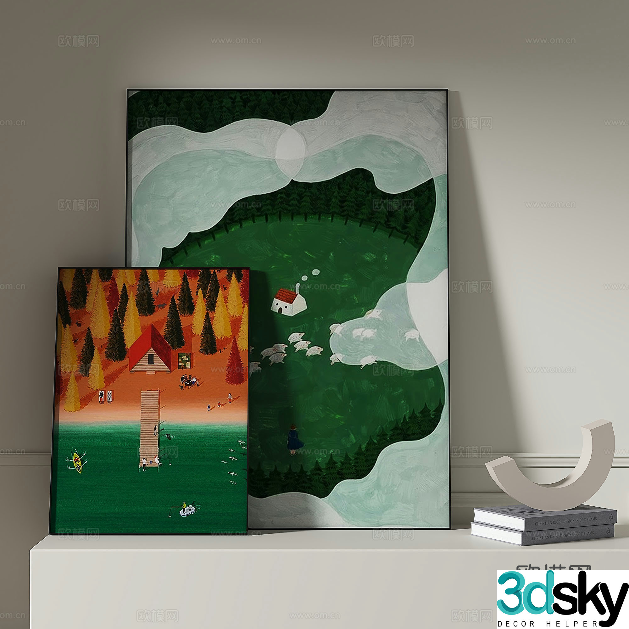 Modern cartoon painting decorative painting 3d model