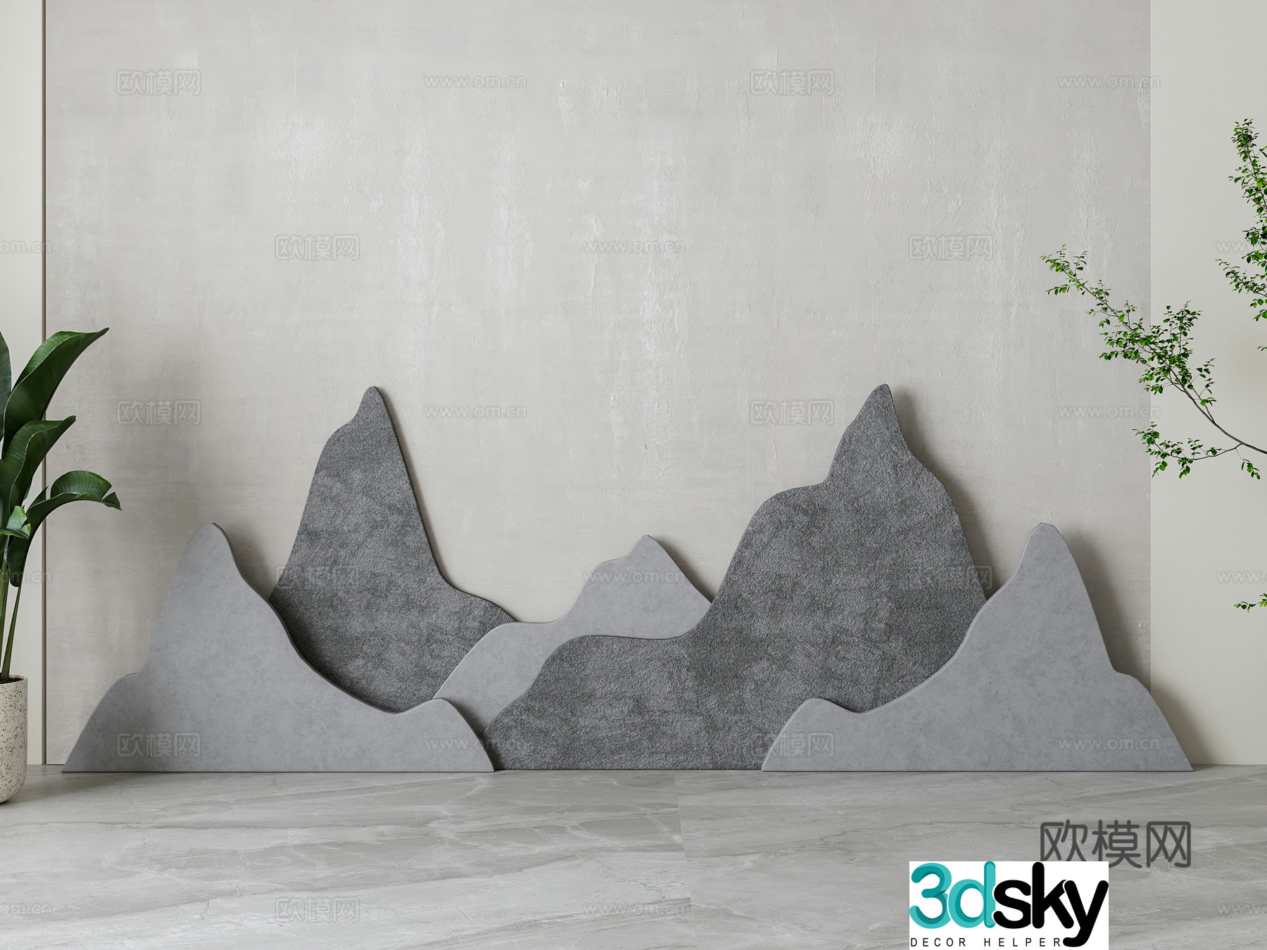 New Chinese style background wall 3d model