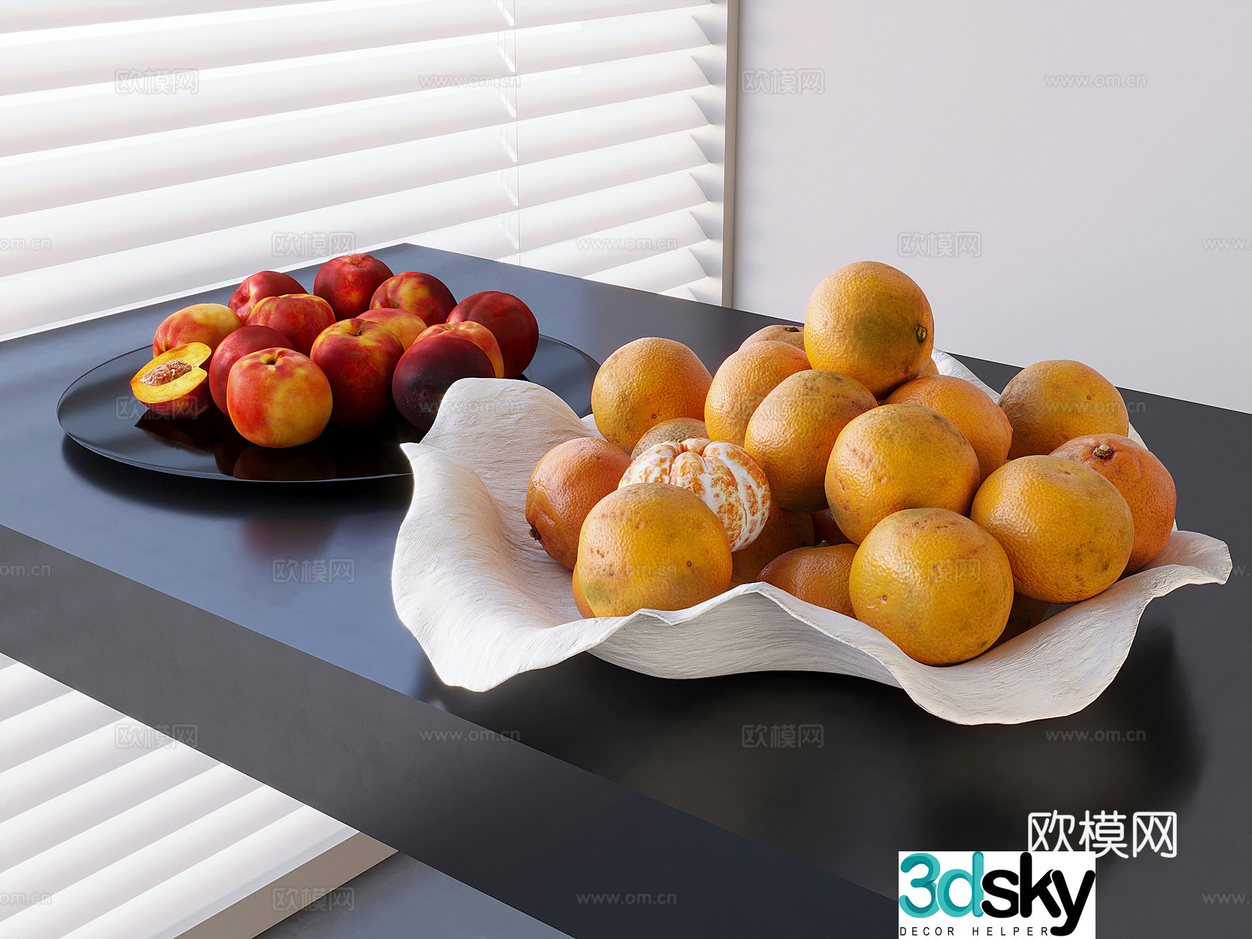fruit orange peach fruit plate 3d model