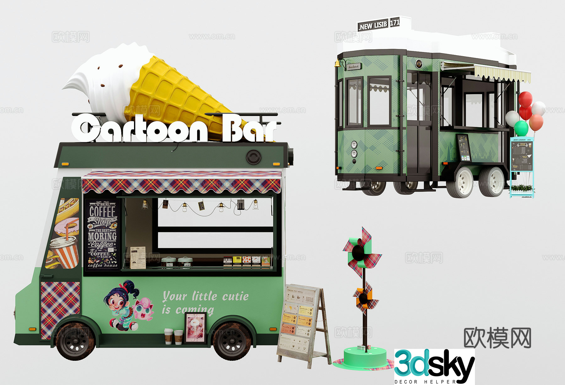 Modern fast food truck car food truck vending van 3d model