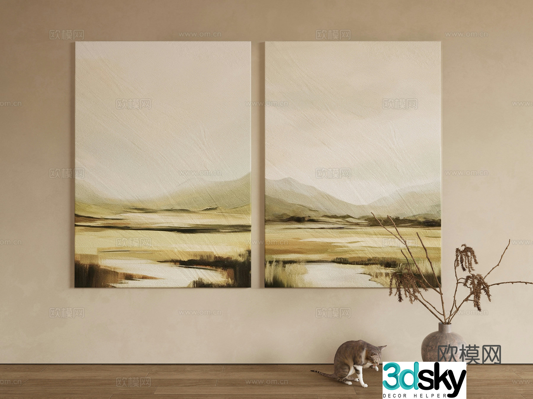 Modern oil painting landscape painting decorative painting 3d model