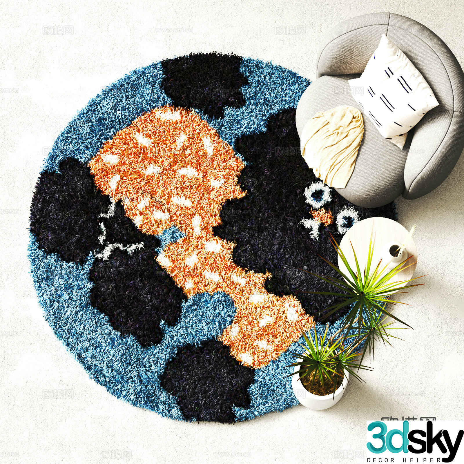 Modern round carpet Plush carpet 3d model