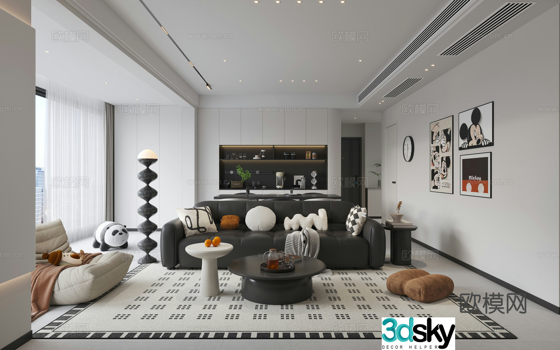 Modern living and dining room 3d model