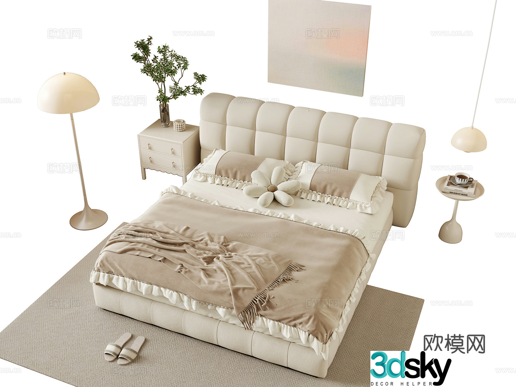 Creamy wind double bed 3D model