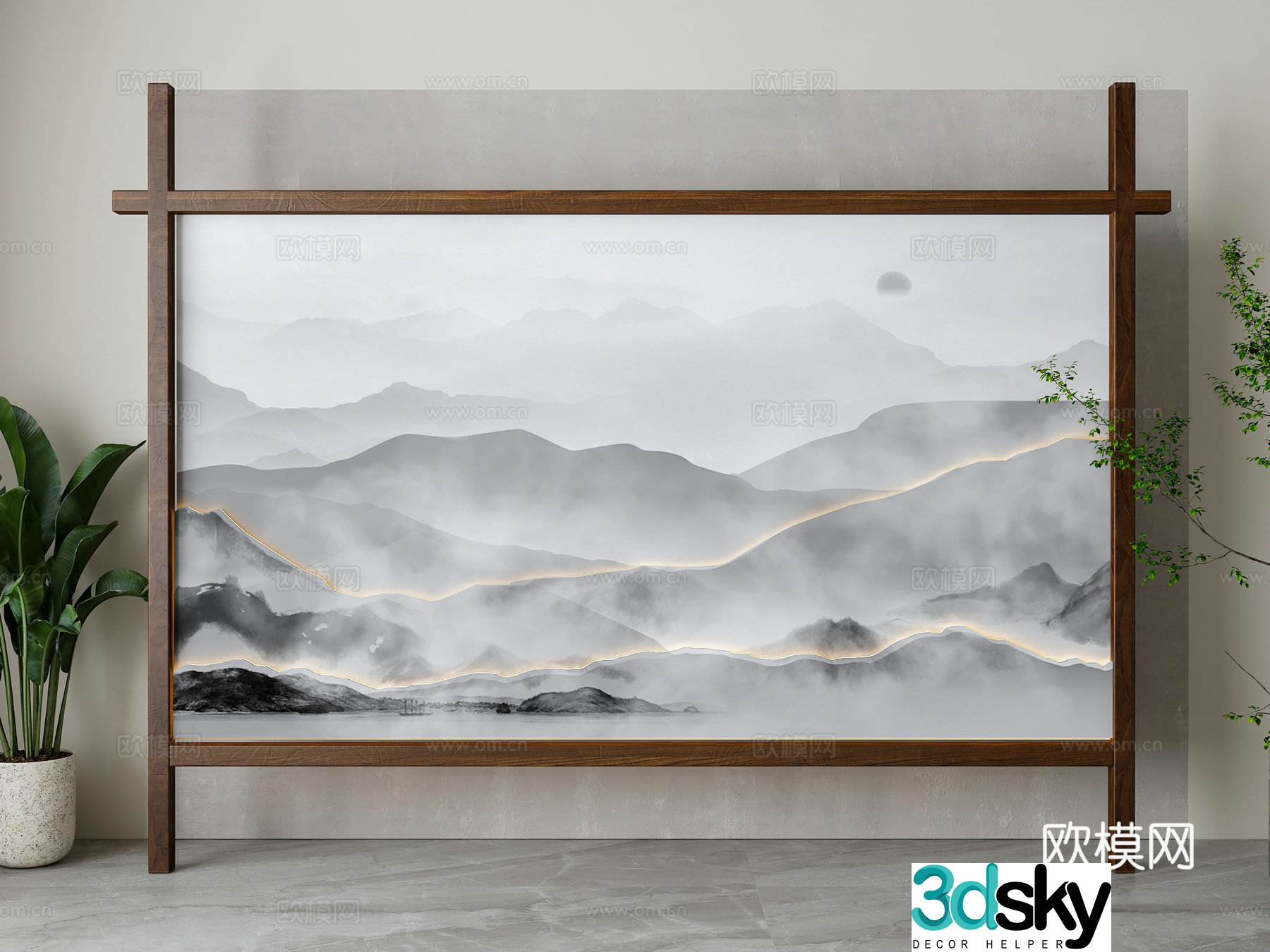 New Chinese style landscape screen 3D model
