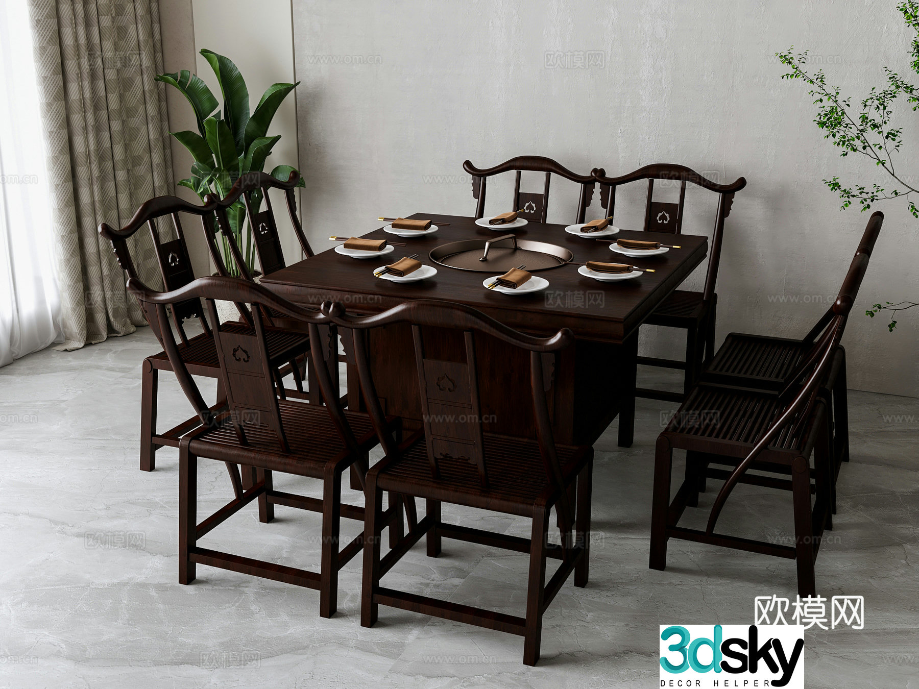 New Chinese hotpot restaurant dining table and chair 3D model