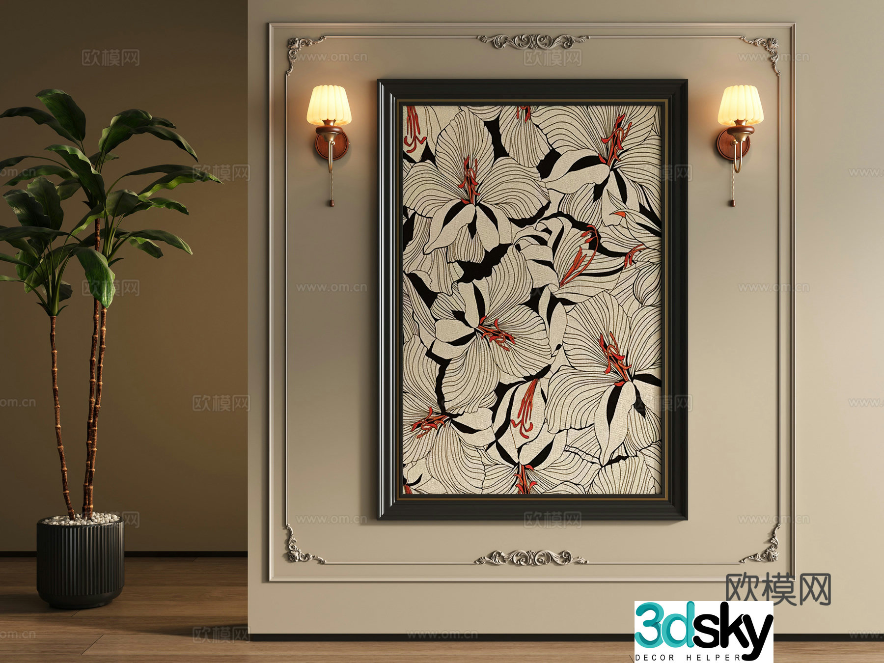 French flower painting decorative painting 3D model