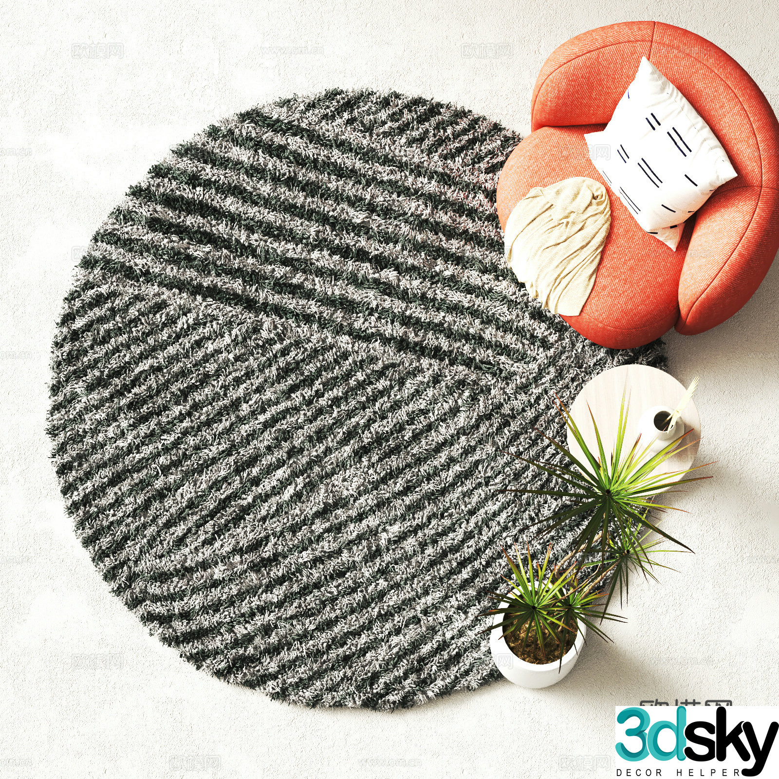 Modern round carpet Plush carpet 3d model