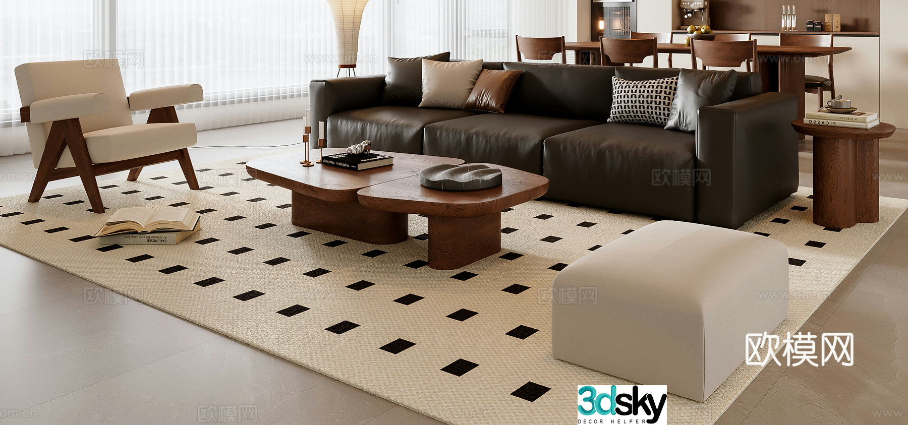 Middle style combination sofa 3D model