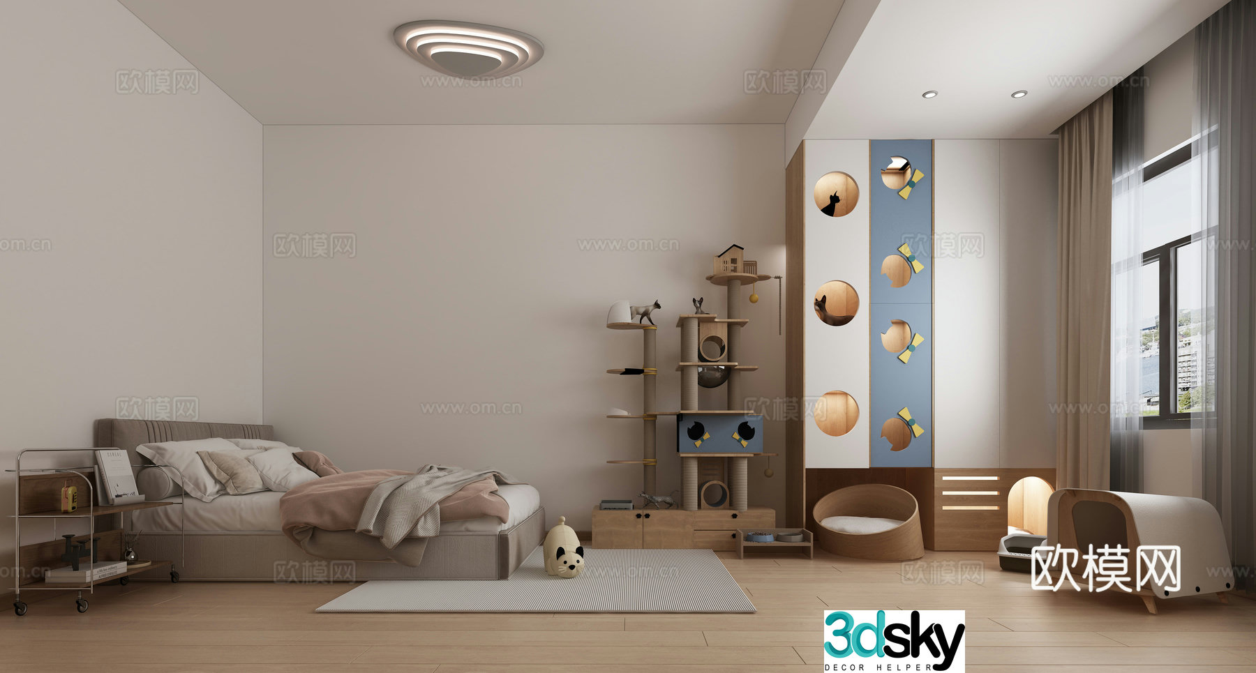 Creamy Bedroom Pet Room Cat Room 3D Model