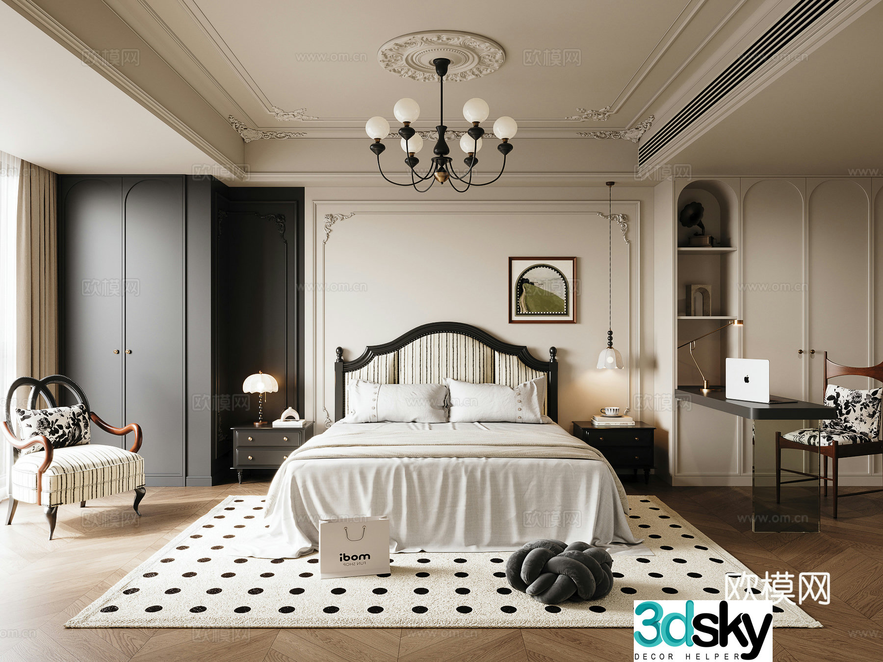 French retro bedroom master bedroom 3d model