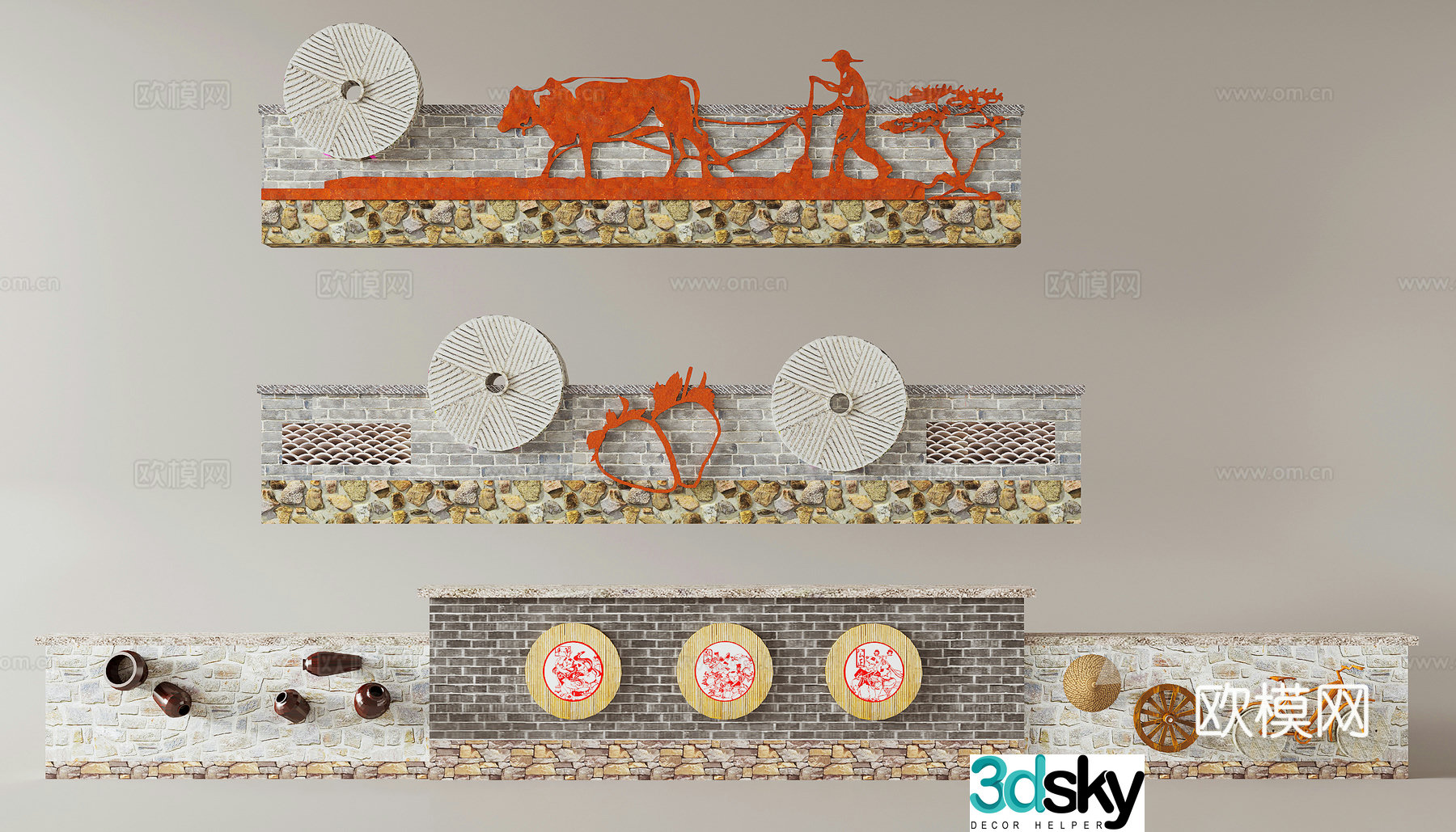 Modern rural landscape wall landscape wall enclosure courtyard wall folk landscape wall 3d model