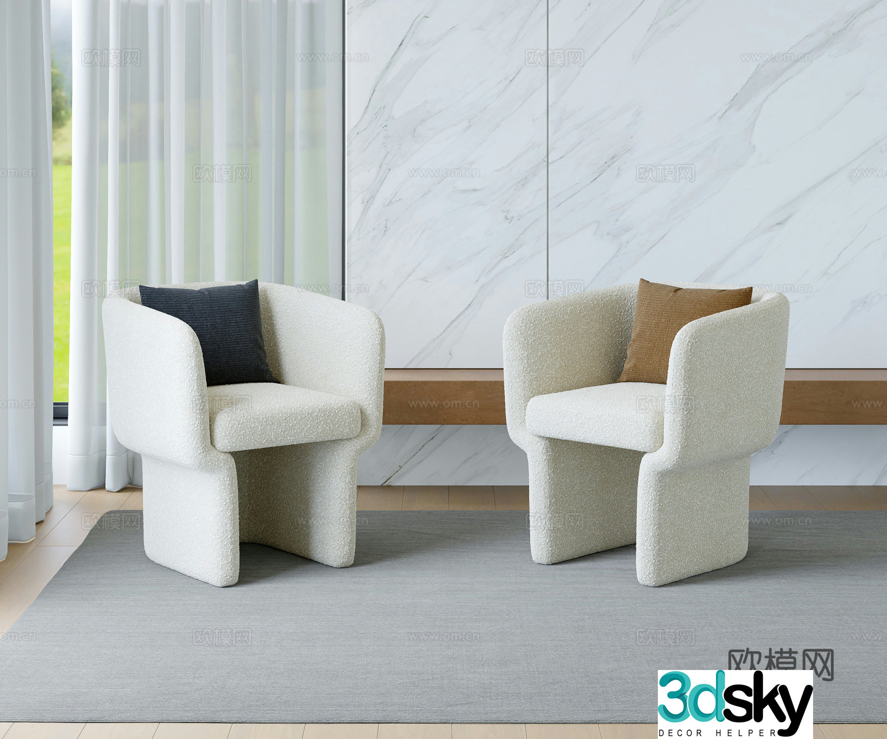 Modern lamb casual chair sofa 3D model
