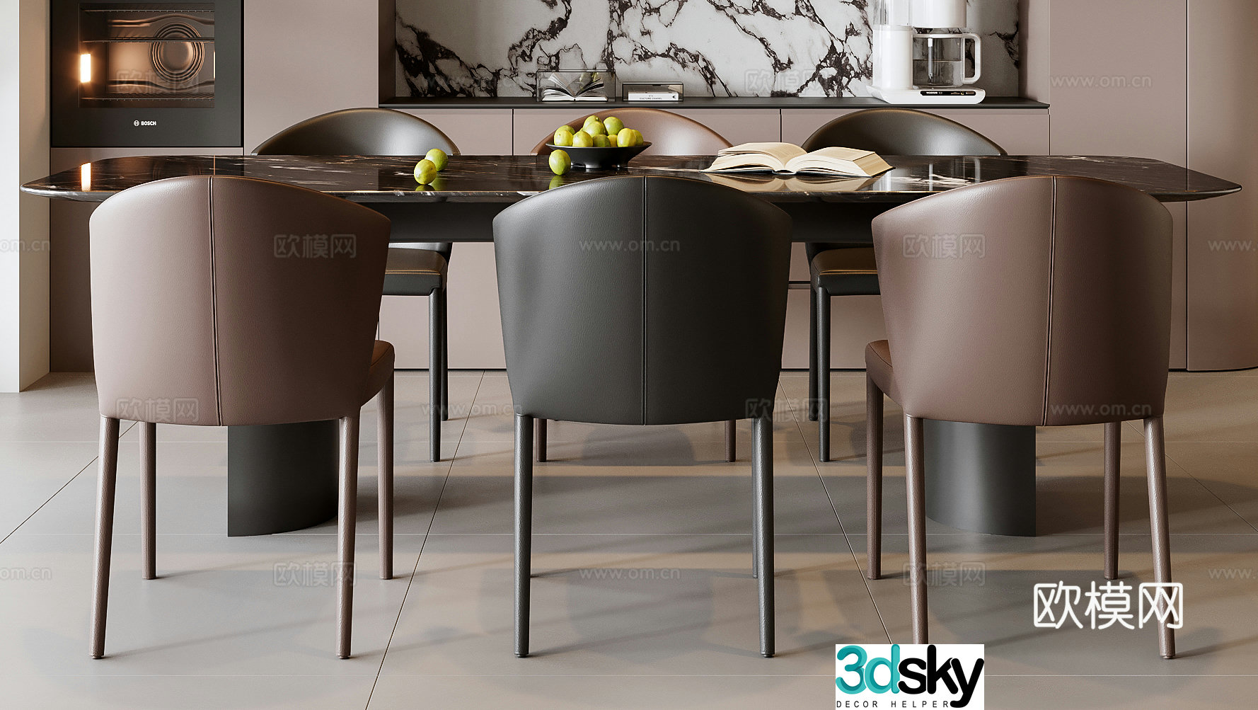 Italian dining table and chair 3D model