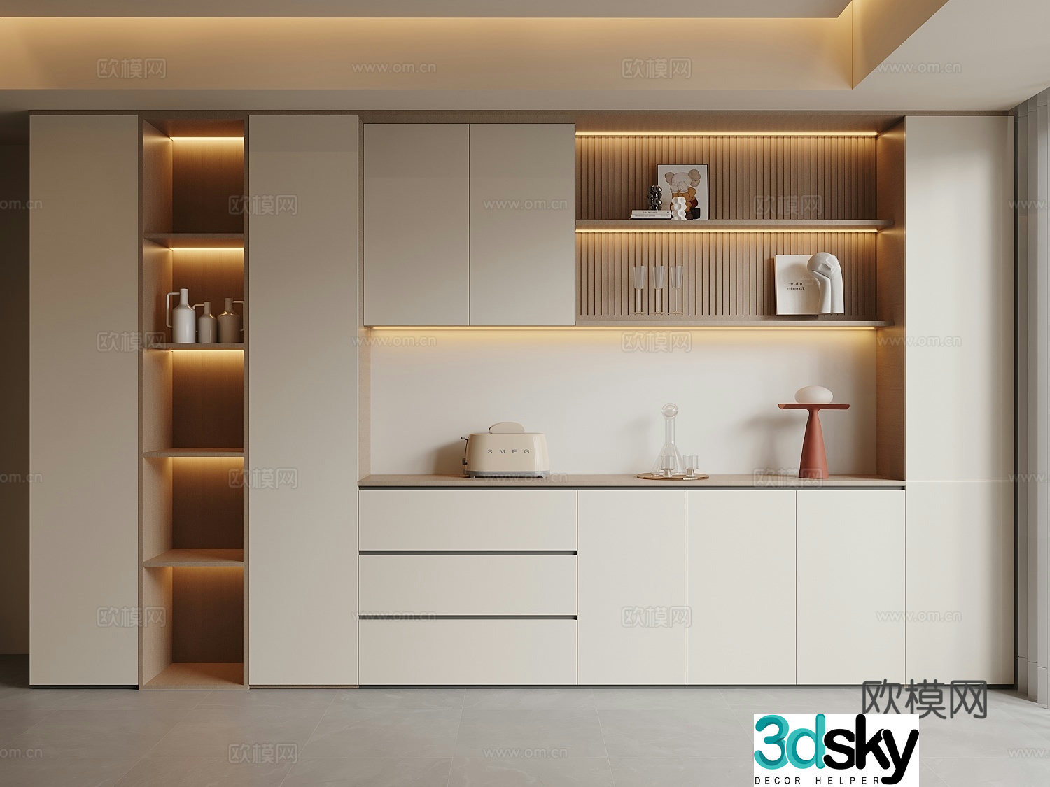 Creamy Wind Meal Cabinet 3D Model